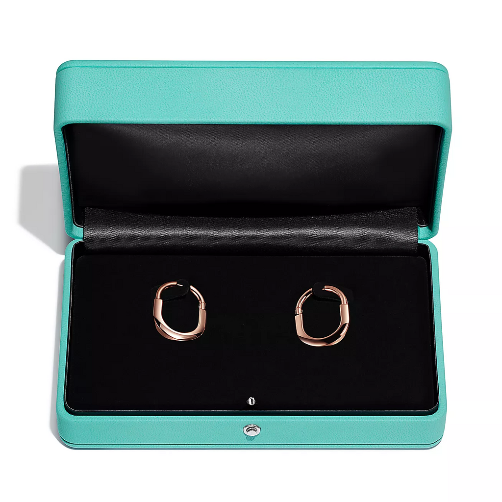 Tiffany Lock Medium Pink Cubic Zirconia Pink Gold Earrings