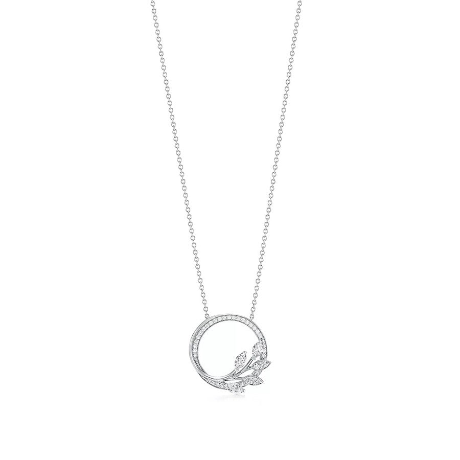 Tiffany Cubic Zirconia Vine Circle Pendant Platinum Necklace
