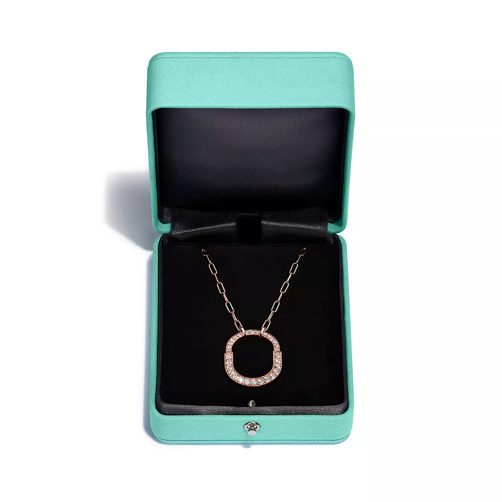 Tiffany Lock Necklace Medium Pendant Pink Gold Paved Cubic Zirconia