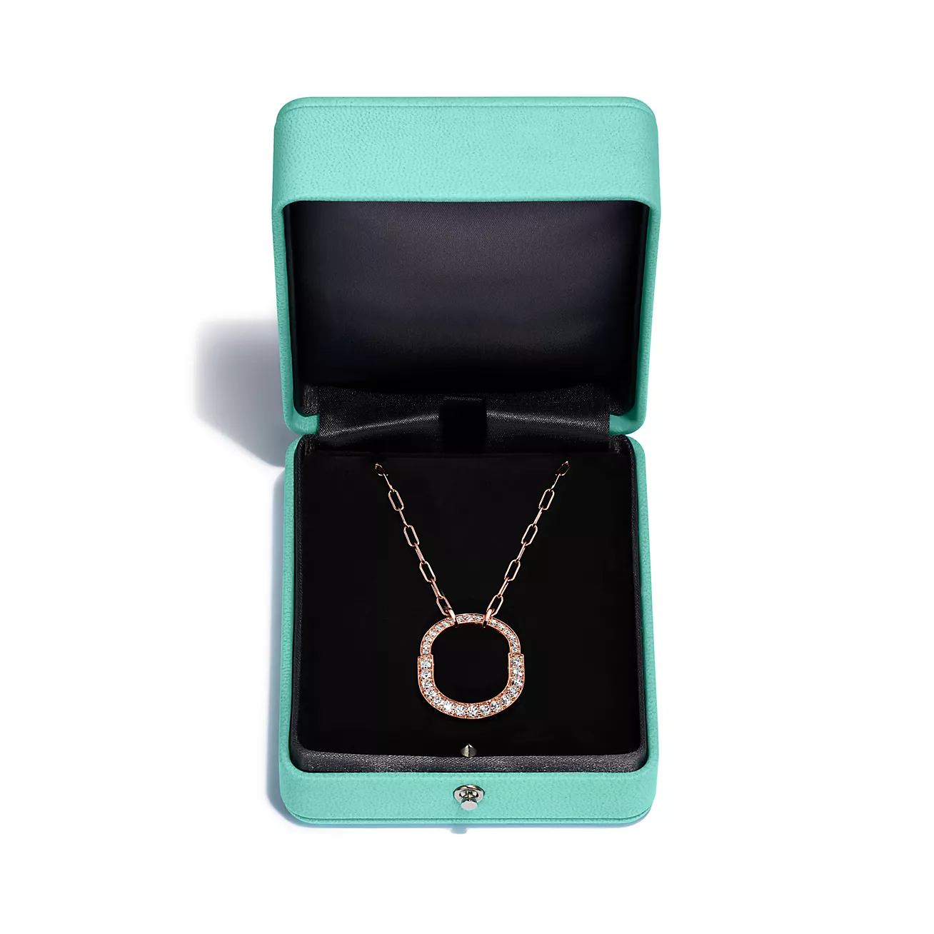 Tiffany Lock Necklace Medium Pendant Pink Gold Paved Cubic Zirconia