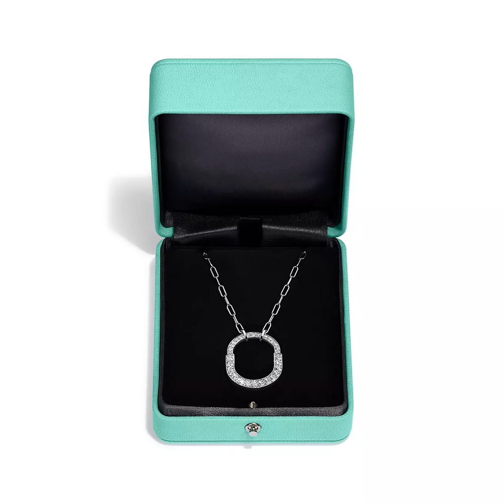 Tiffany Lock Necklace Medium Pendant Silver Paved Cubic Zirconia