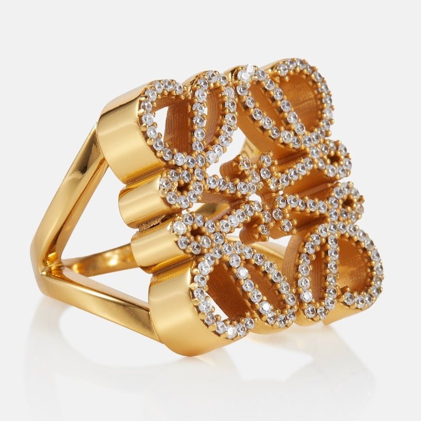 Dior Annagram Cubic Zirconia Paved Gold Ring