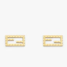 Fendi FF Baguette Motif Shaped Gold Earrings
