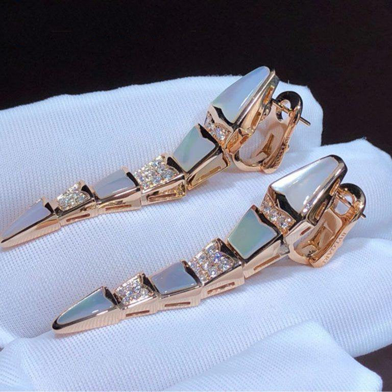 Bvlgari Serpenti MOP Pink Gold Diamond Earrings