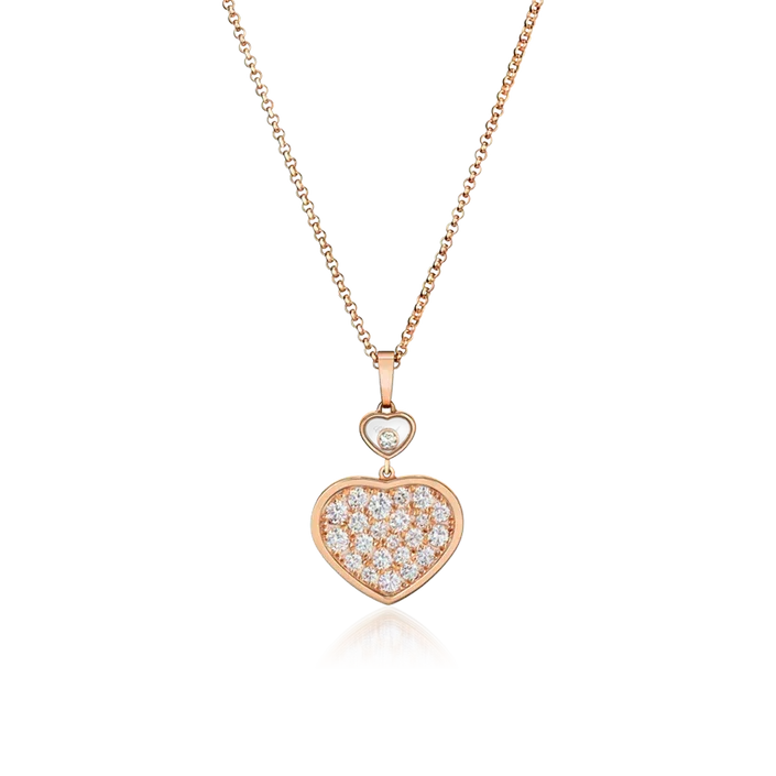 Chopard Happy Heart Necklace Pink Gold Full Cubic Zirconia