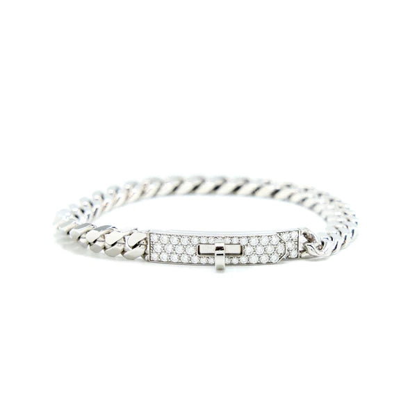Hermes Kelly Chain Silver Cubic Zirconia Bracelet