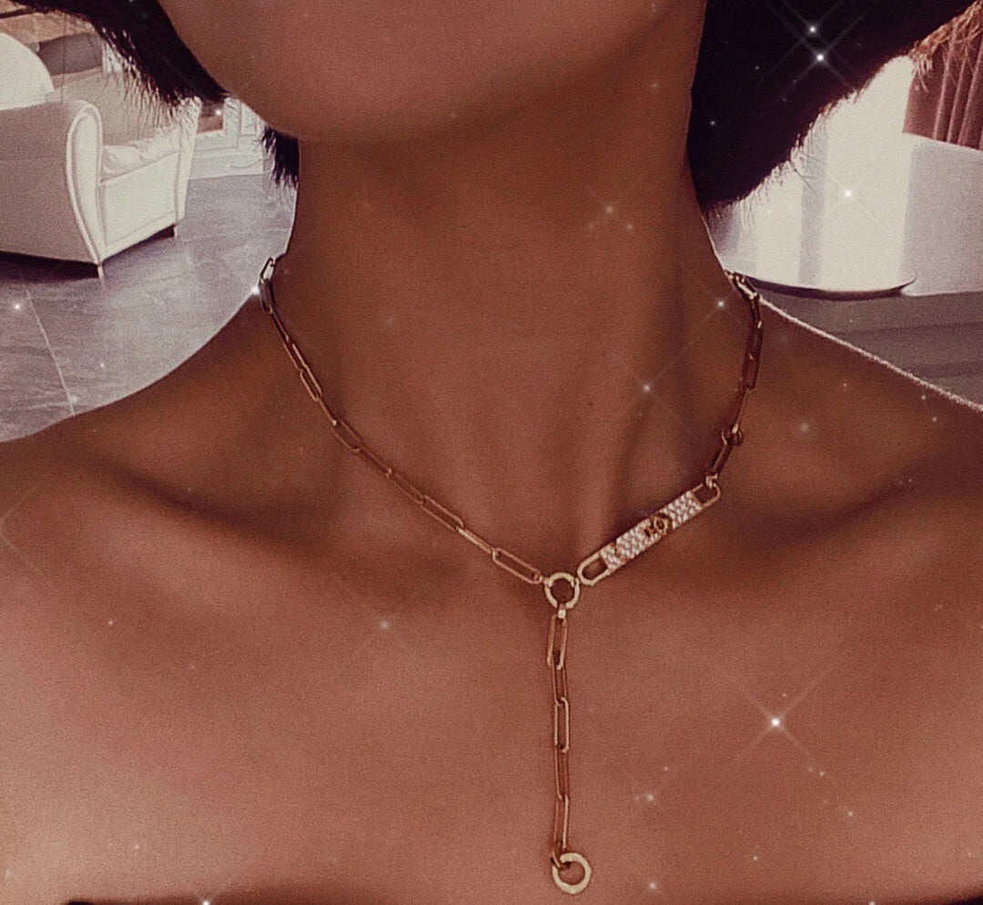 Hermes Kelly Belt Diamonds Silver and Pink Gold Necklace