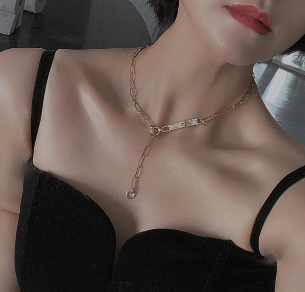 Hermes Kelly Belt Diamonds Silver and Pink Gold Necklace