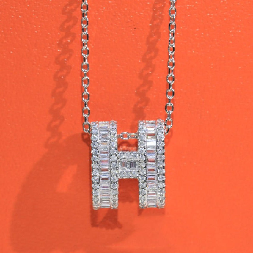 Hermes Pop H Silver Full Diamond Necklace
