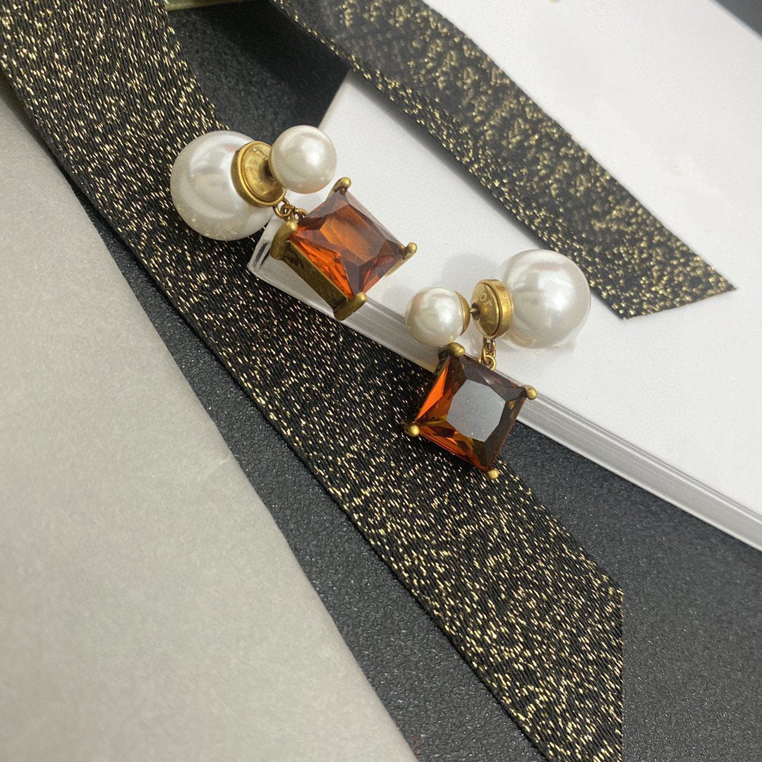 Dior CD Pearl Earrings Gold Diamond