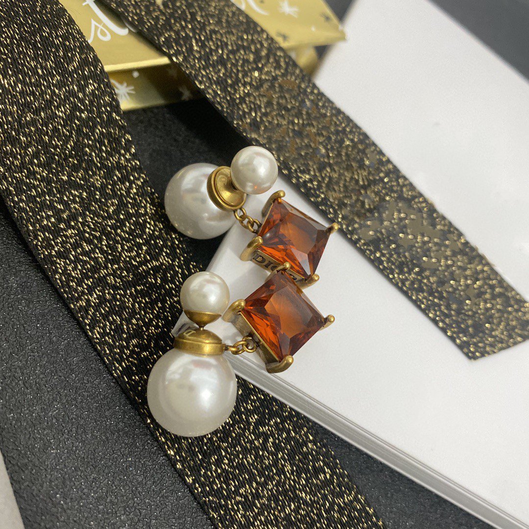 Dior CD Pearl Earrings Gold Diamond