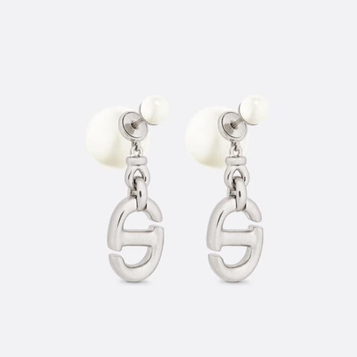 Dior CD Drop Pearl Tribales Earrings Silver