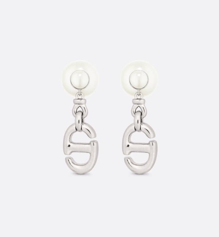 Dior CD Drop Pearl Tribales Earrings Silver