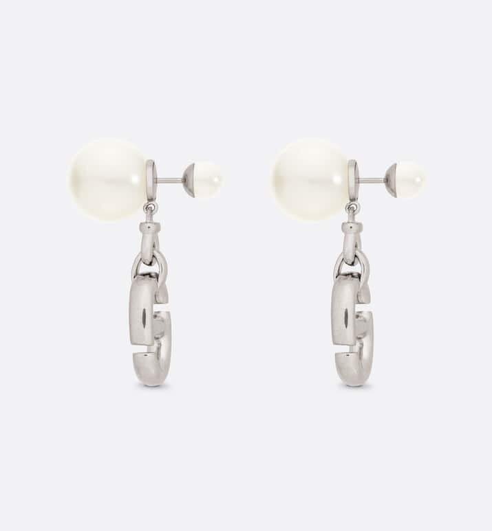 Dior CD Drop Pearl Tribales Earrings Silver