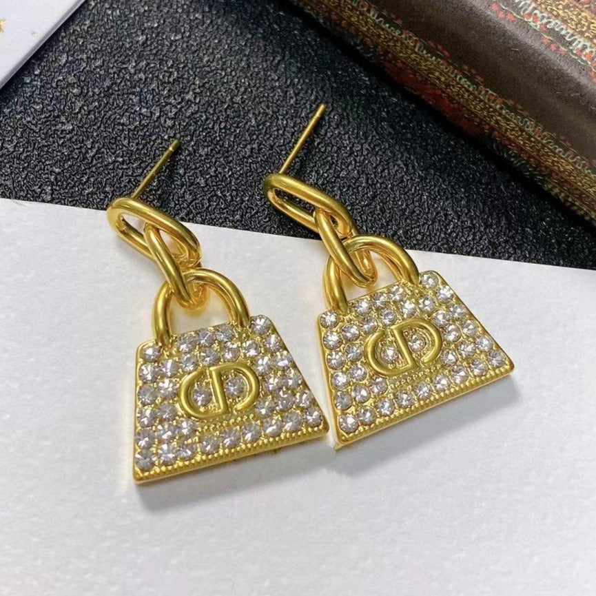Dior CD Bag Gold Diamond Earrings