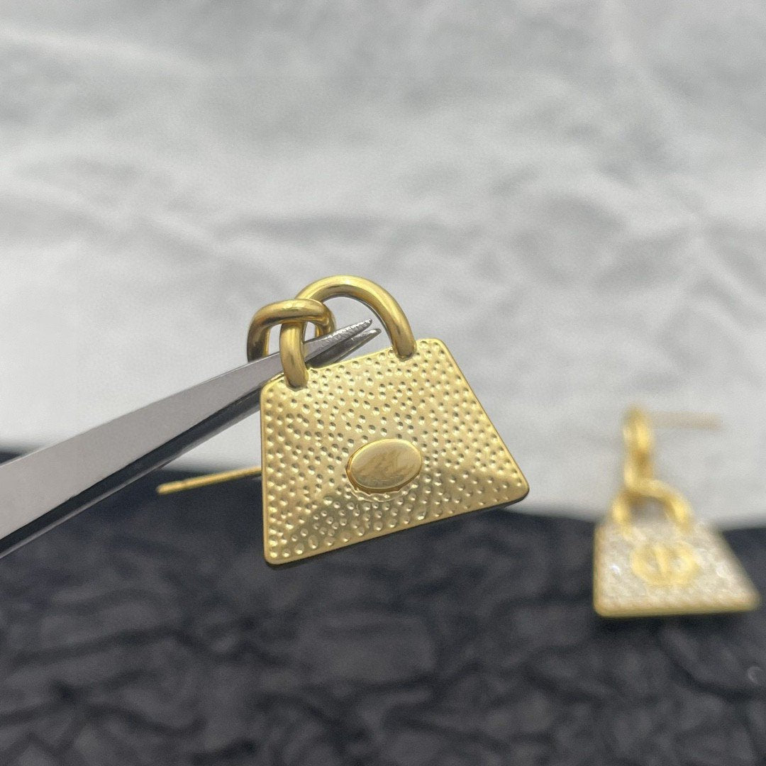 Dior CD Bag Gold Diamond Earrings