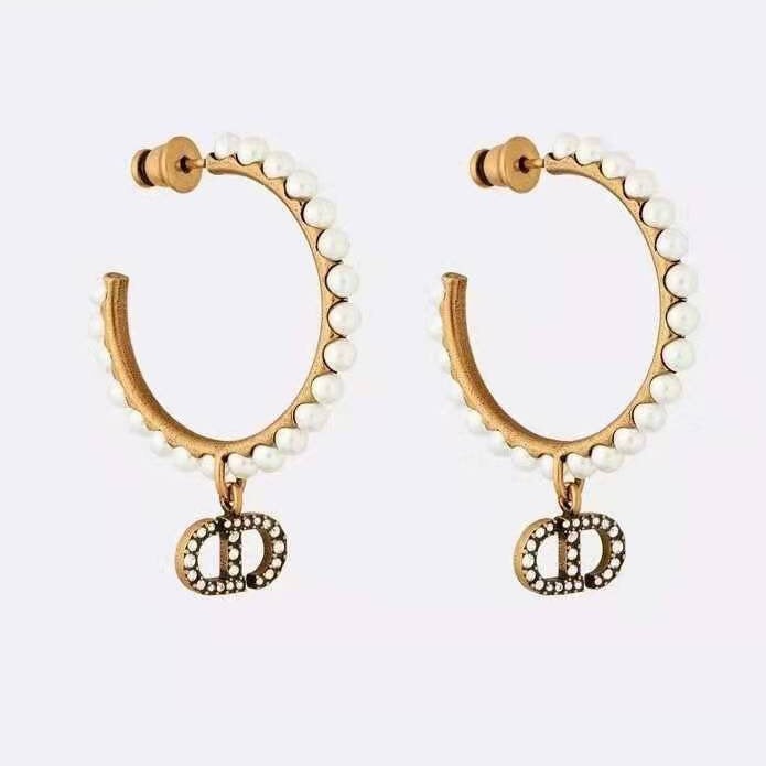 Dior Clair CD Lune Pearl Gold Diamond Earrings