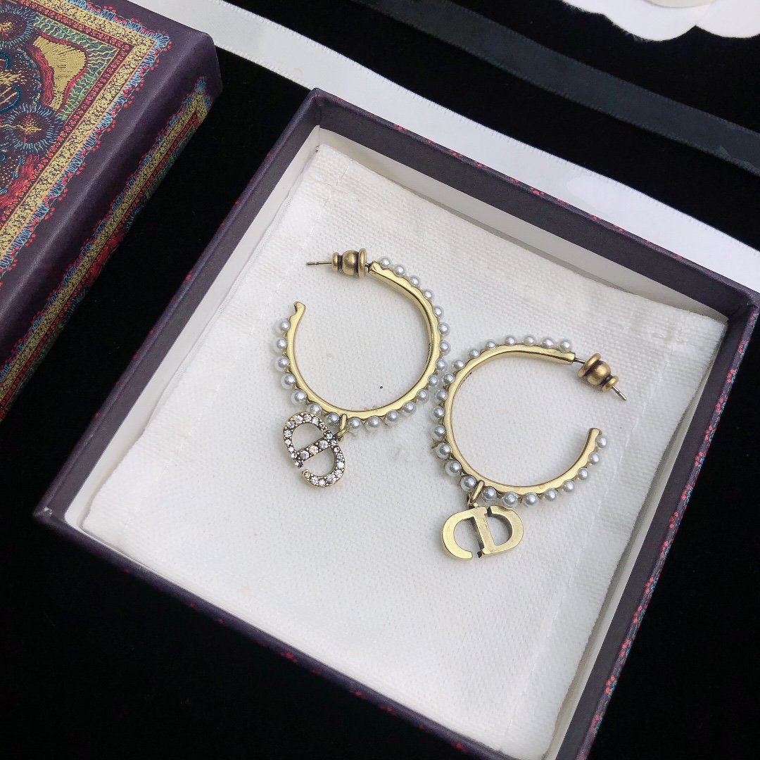 Dior Clair CD Lune Pearl Gold Diamond Earrings