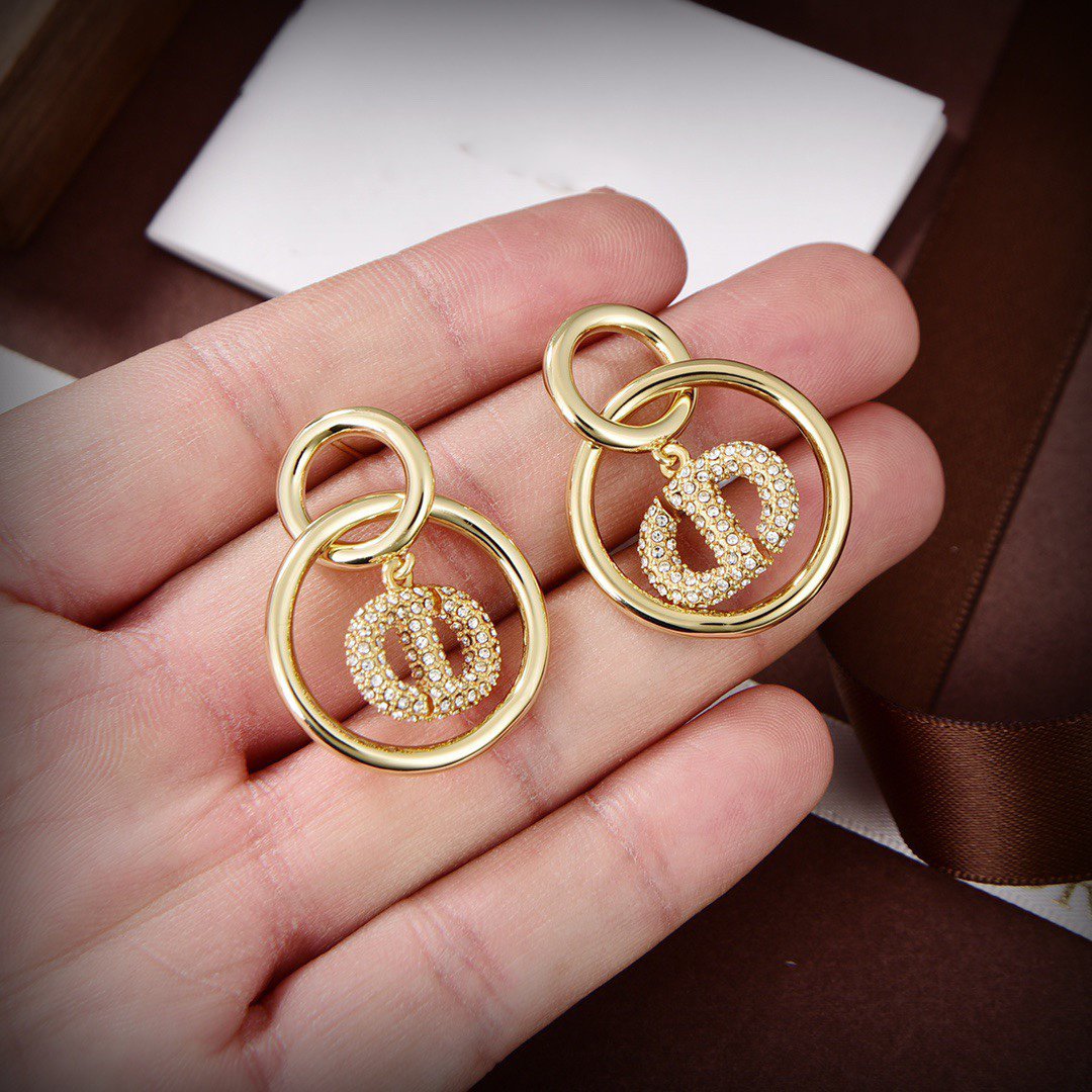 Dior CD Drop Gold Diamond Earrings