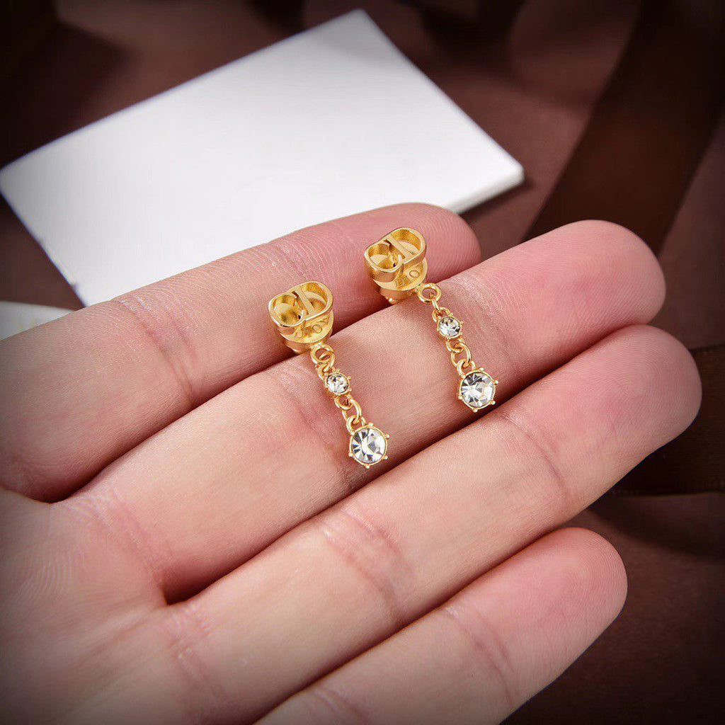 Dior CD Drop Gold 2 Diamond Earrings