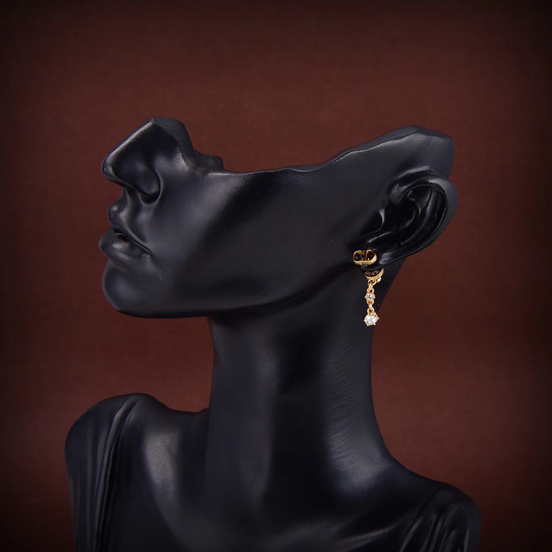 Dior CD Drop Gold 2 Diamond Earrings