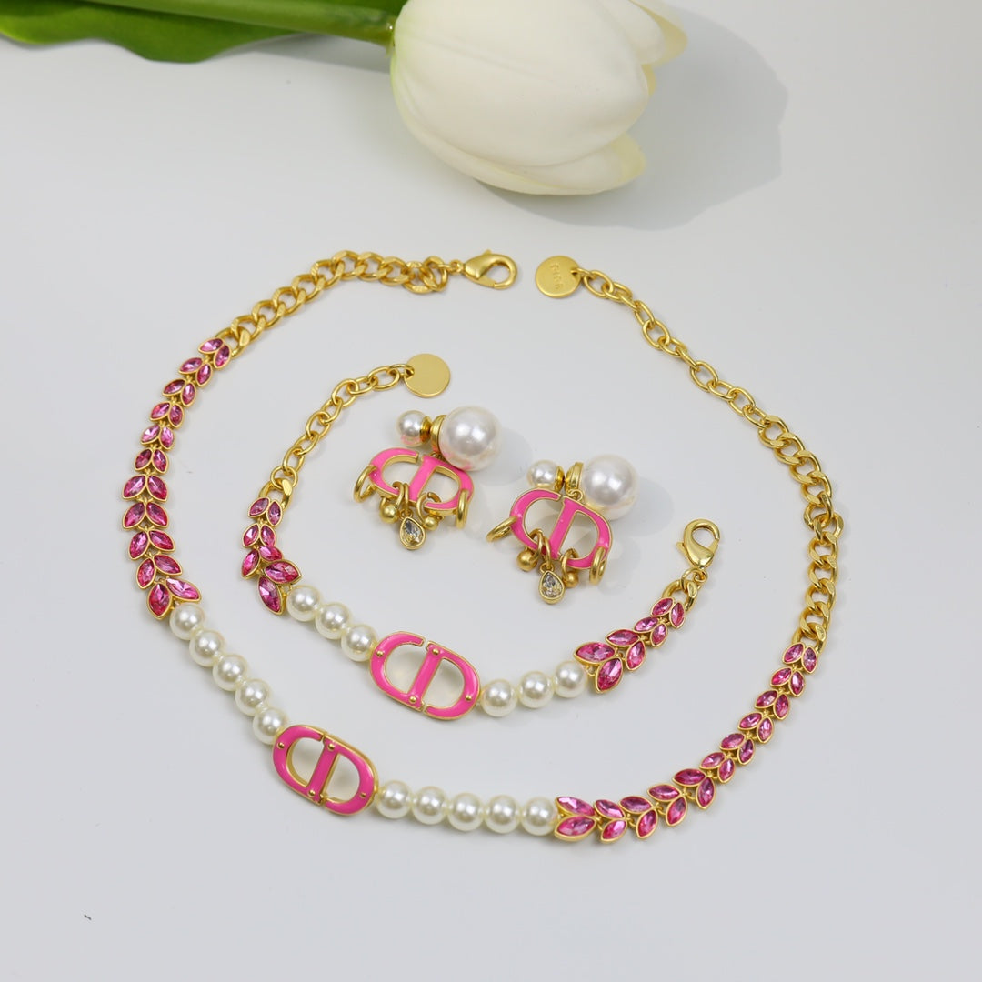 Dior CD Pink Pearl Gold 1 Diamond Earrings
