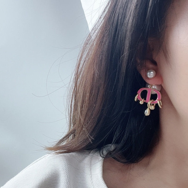 Dior CD Pink Pearl Gold 1 Diamond Earrings