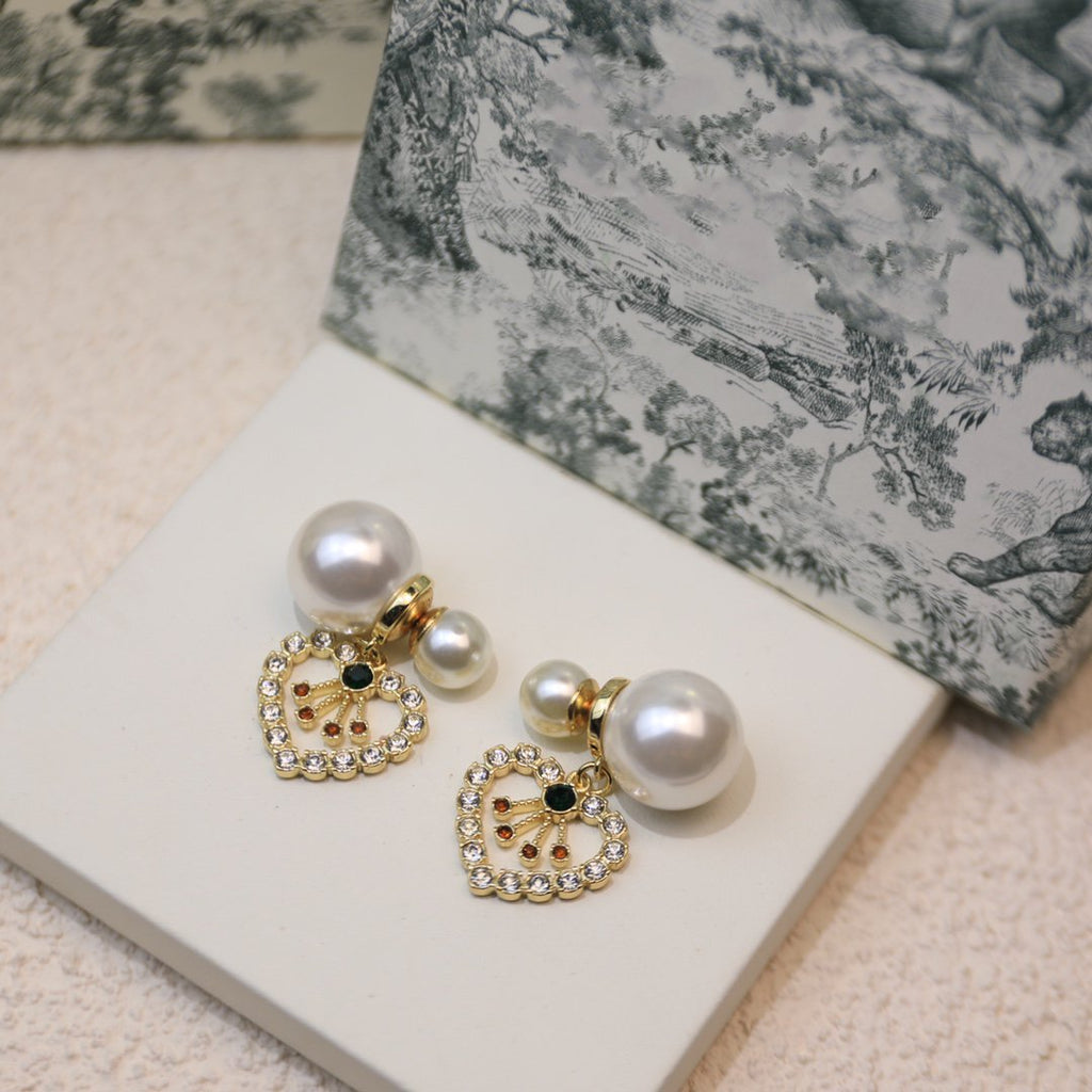 Dior D-Pearl Heart Gold Diamond Earrings