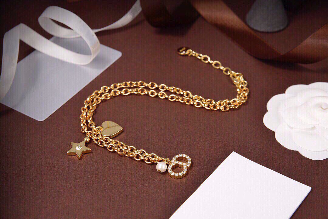 Dior CD Pearl Star Heart Gold Diamond Necklace
