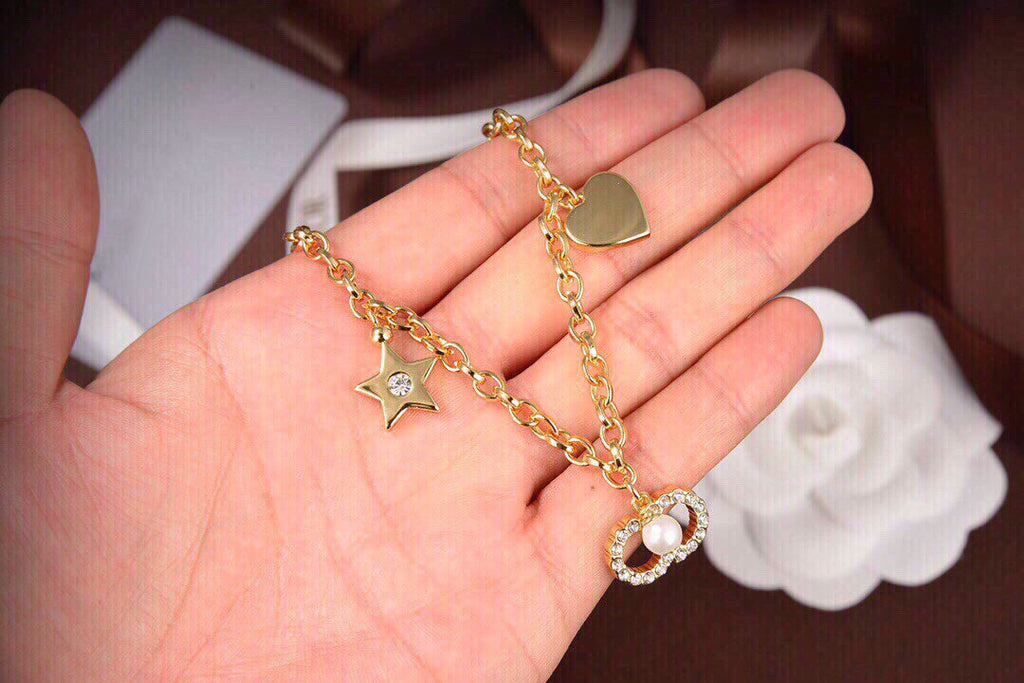 Dior CD Pearl Star Heart Gold Diamond Necklace