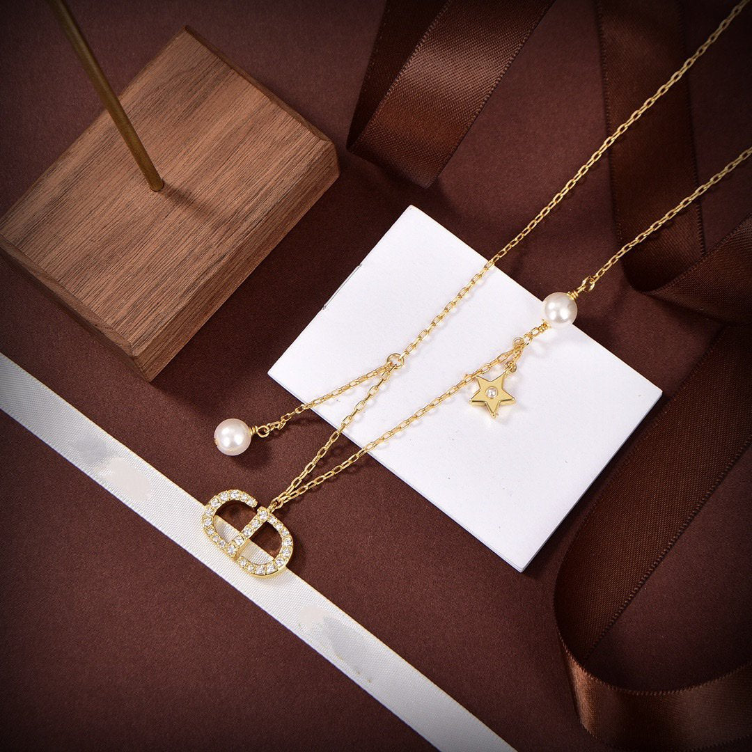 Dior CD Star Pendant Gold Diamond Necklace