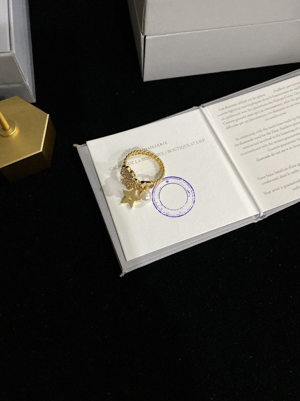 Dior Star Pearl Clover Gold Cubic Zirconia Ring