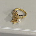 Dior Star Pearl Clover Gold Cubic Zirconia Ring