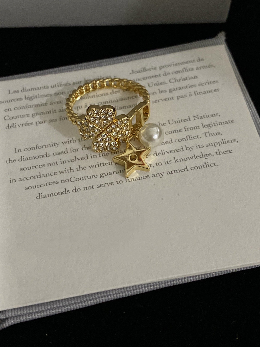 Dior Star Pearl Clover Gold Cubic Zirconia Ring
