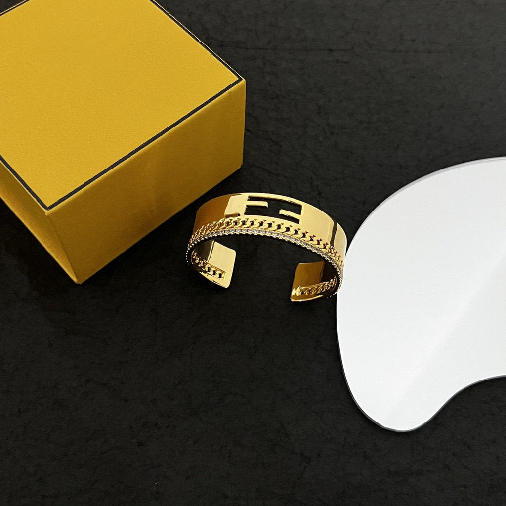 Fendi F Bracelet Gold Diamond Cuff