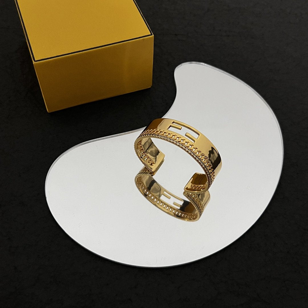 Fendi F Bracelet Gold Diamond Cuff