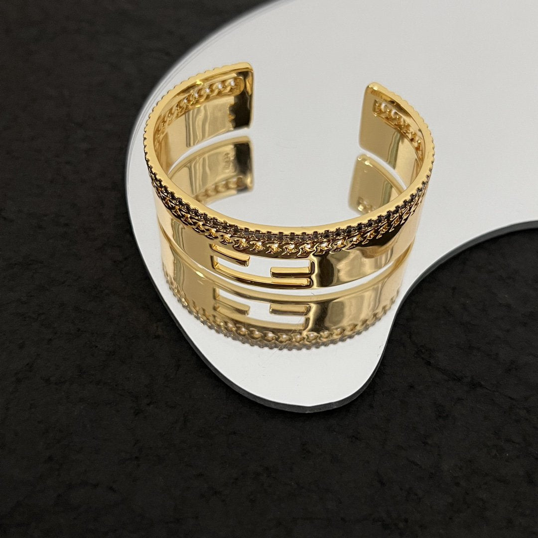 Fendi F Bracelet Gold Diamond Cuff
