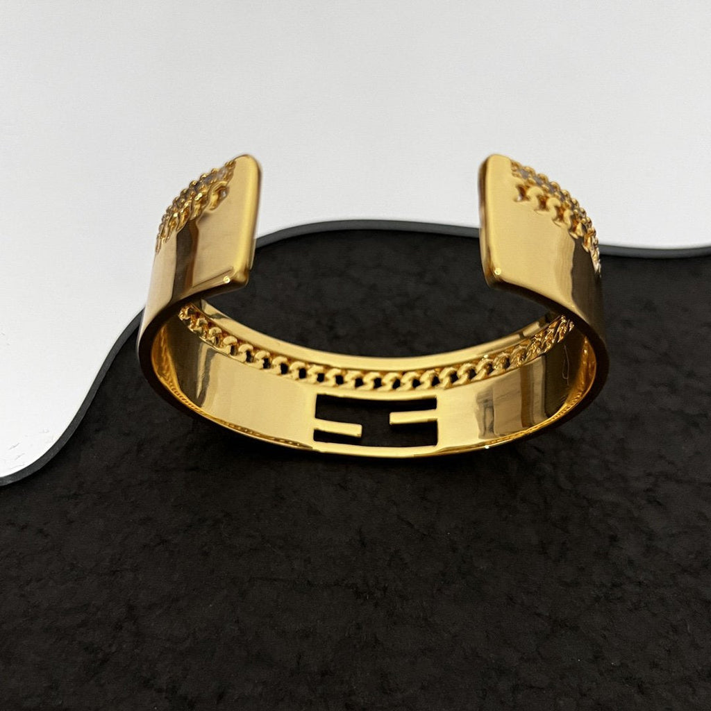 Fendi F Bracelet Gold Diamond Cuff