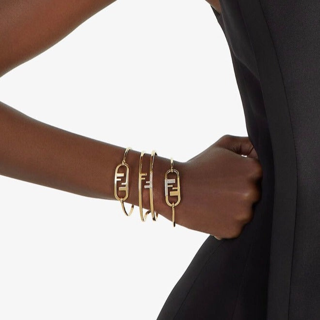 Fendi O'Lock Open Bracelet Gold Diamond
