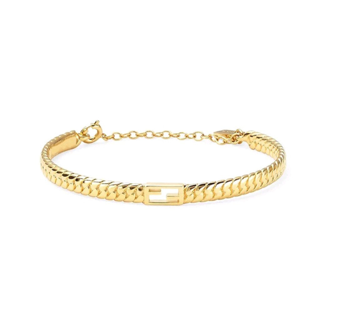 Fendi F Baguette Link Chain Gold Bracelet