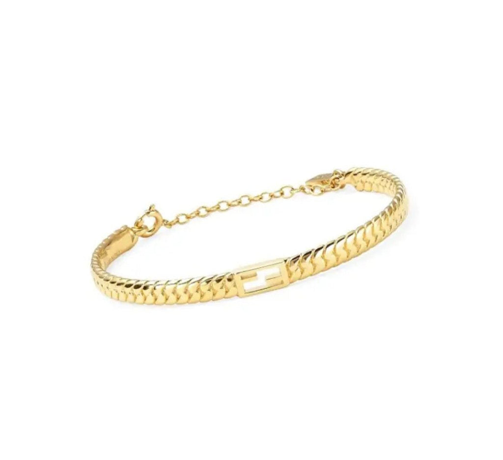 Fendi F Baguette Link Chain Gold Bracelet