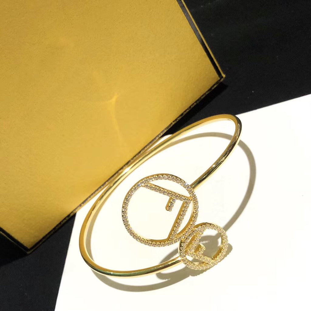 Fendi Double F Gold Diamond Bracelet