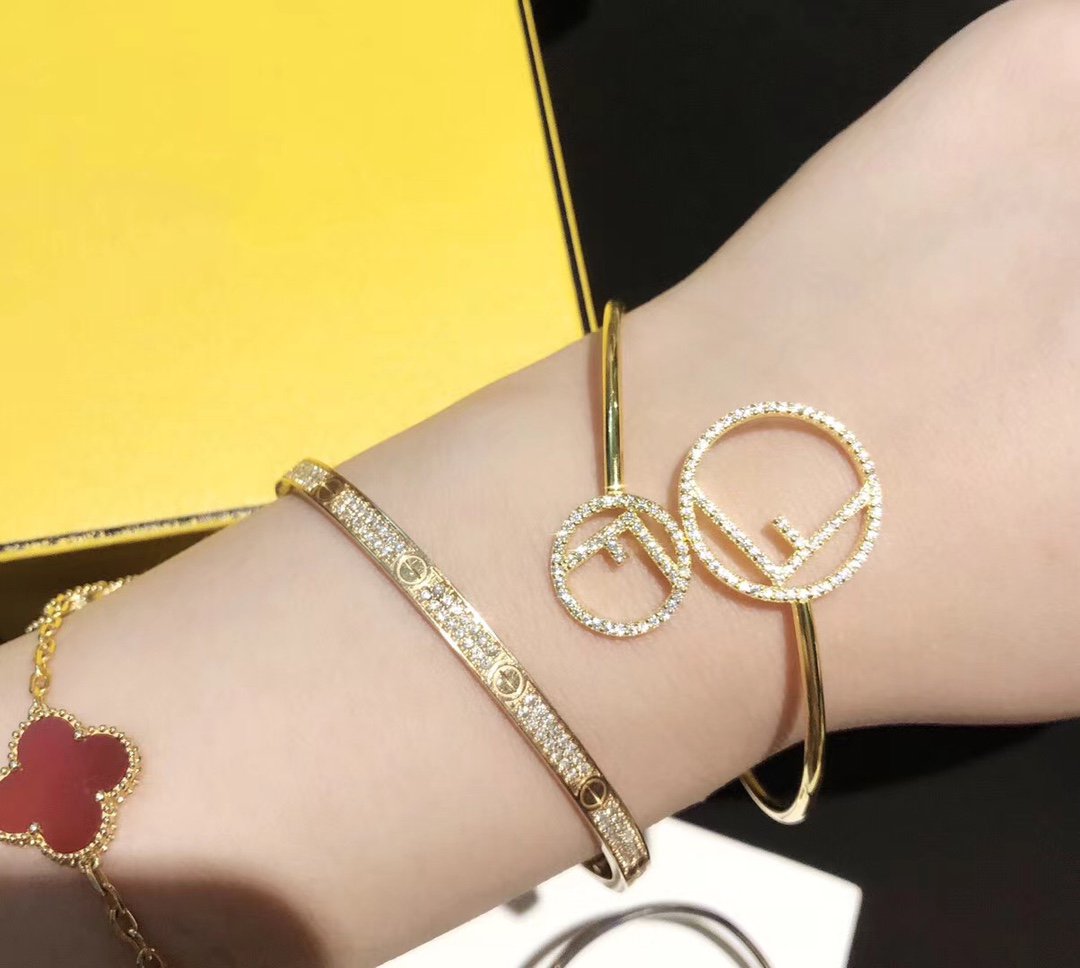 Fendi Double F Gold Diamond Bracelet