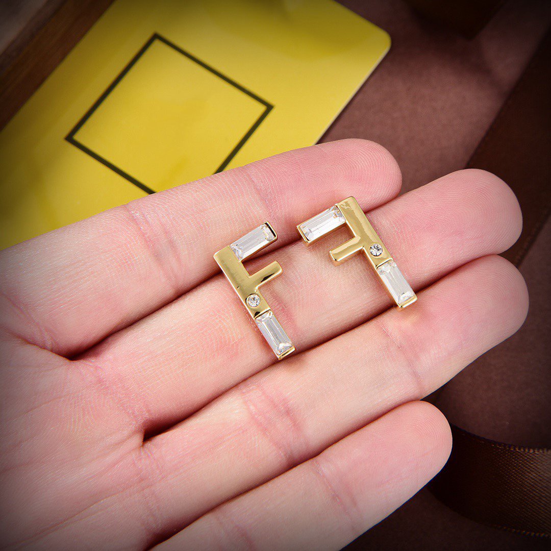Fendi F First Earrings Gold Diamond