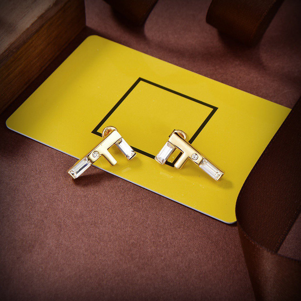 Fendi F First Earrings Gold Diamond