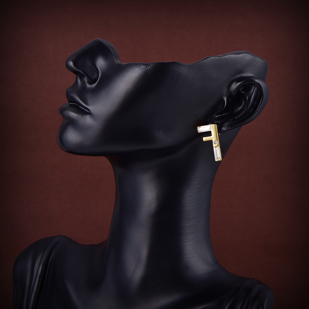 Fendi F First Earrings Gold Diamond
