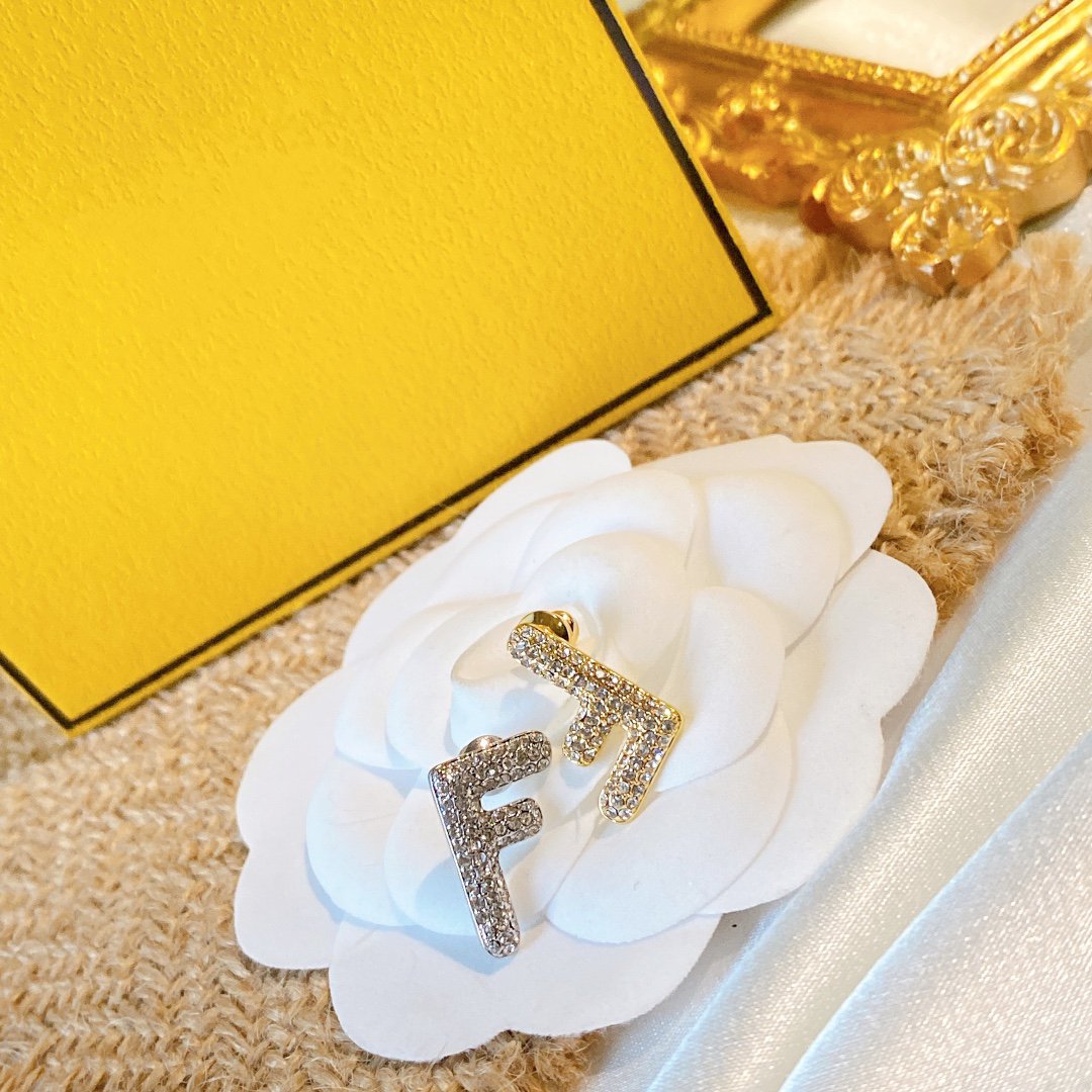 Fendi FF Earrings Small Silver&Gold Diamond