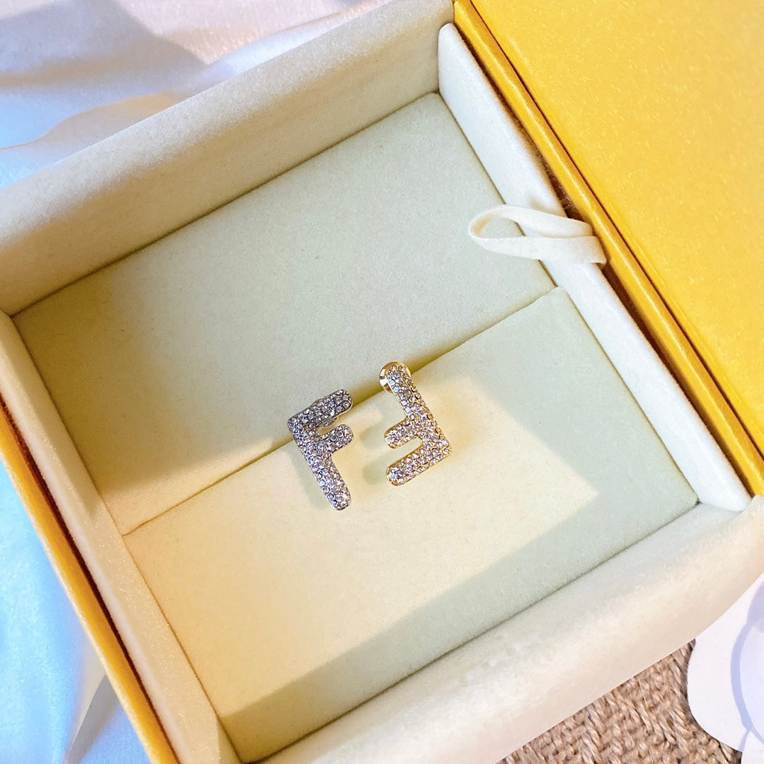 Fendi FF Earrings Small Silver&Gold Diamond