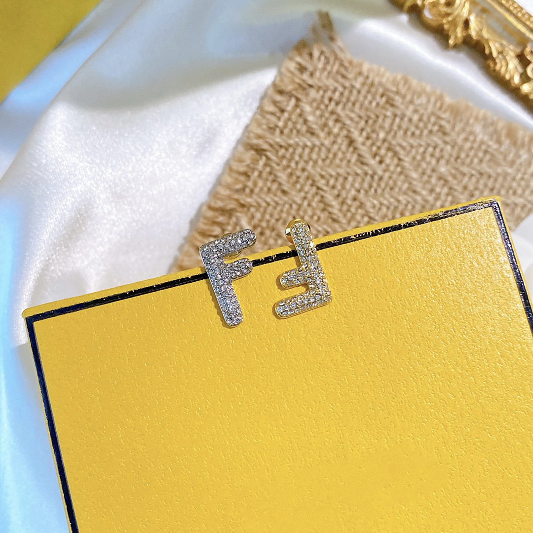 Fendi FF Earrings Small Silver&Gold Diamond