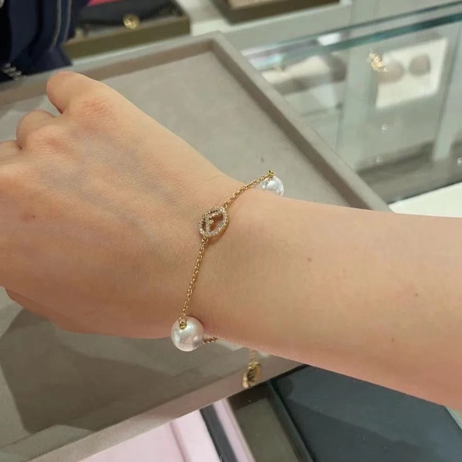 Fendi F Bracelet Pearl Gold Diamond